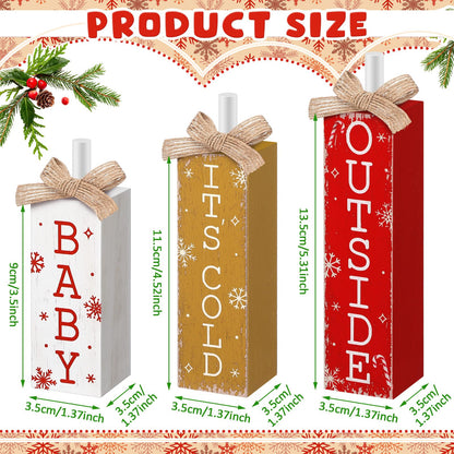 Cinnvoice 3 Pcs Christmas Table Decorations Winter Tiered Tray Decor Rustic Farmhouse Christmas Wooden Block Sign and Centerpieces for Xmas Winter Home Kitchen Mantel Shelf Decor(It's Cold Outside)