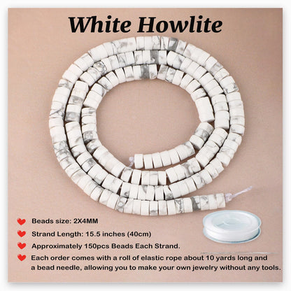 Natural White Howlite Heishi Spacer Beads Loose Semi Precious Flat Round Gemstone Disc Shape Stone for Beading Jewelry Making 4x2mm 15.5"