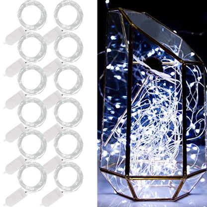 WATERGLIDE 12 Pack Fairy Lights Battery Operated (Included), 7 ft 20 LED Mini String Lights, Waterproof Silver Wire Firefly Starry Lights for DIY Wedding Christmas Party Mason Jars Decor, Cool White