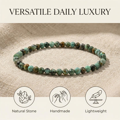 Angelstones Natural African Turquoise Gemstone Small Beaded Stretch Bracelet, 4mm Faceted Round Beads, Crystal Healing Bracelet for Women