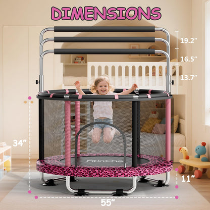 FitinOne 55" Toddler Mini Trampoline for Kids, Indoor Outdoor Toys with Swing, 440lbs Baby Kids Trampoline, Gymnastics Bar, Birthday Gifts for Boy Girl Age 1-8(Leopard)