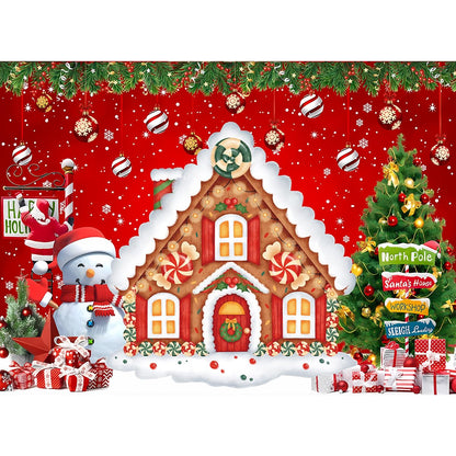 Christmas Backdrop Gingerbread House Backdrop for Wall Photoshoot Winter Merry Xmas Tree Background Santa Xmas Background Holiday Party Decorations 7x5ft