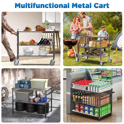 Leteuke Heavy Duty Rolling Utility Cart, 45 Inch Kitchen Carts with Wheels, NSF Commercial Grade with Handle & Shelf Liners, 1120LBS Storage Cart for Kitchen,Restaurant,Plant Display-Black