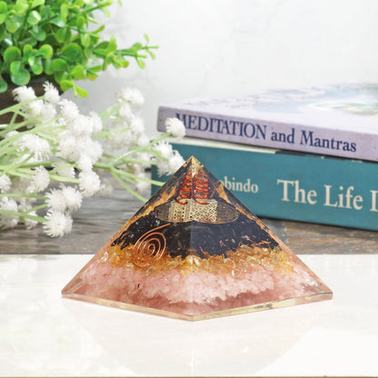 Orgonite Crystal Orgone Pyramid for Triple Health Protection with Black Tourmaline, Citrine and Rose Quartz – Positive Energy Generator for Healing, Wealth and Prosperity