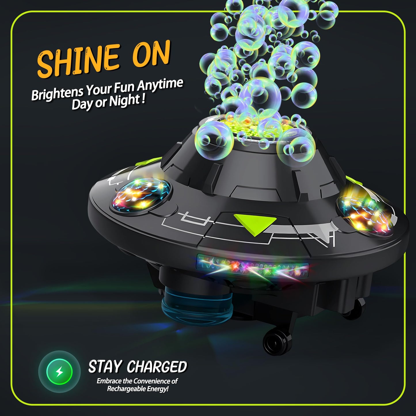 Bubble Machine for Kids - Automatic Bubble Maker with LED Light & Music, Rotating 360° UFO Toys, Safe Bubble Blower for Pets Dogs Cats, Cool Outdoor Toy for 1-3 3-8 Year Old Boys Girls Birthday Gifts
