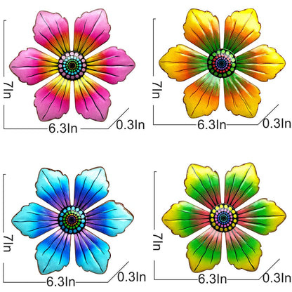 LITIALLY 4PCS Metal Flowers Outdoor Decor, 6 Inch Garden Wall Art Decorative, Metal Flower Outdoor Wall Sculptures Hanging Indoor Outdoor Home, Garden