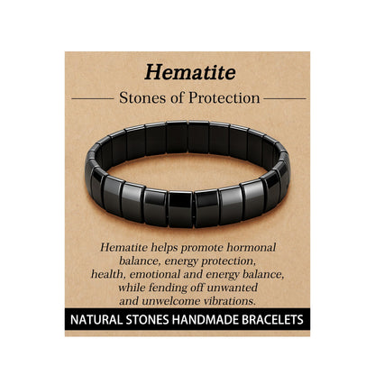 HEYOLL Hematite Bracelet Men Natural Stones Handmade Bracelets Hematite Stone Healing Bracelet, Mens Bracelet Gifts for Husband Brithday Valentines Day Gifts for Men