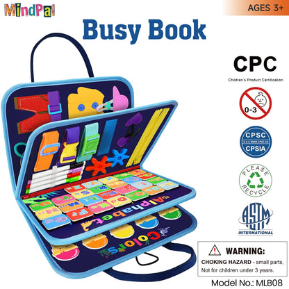 MindPal Busy Board, Montessori Toy for Over 3 Year Old, Toddlers Educational Activity Developing Sensory Board for Fine Basic Dress Motor Skills, Travel Toys for Plane Car, 3+ Years Boys Girls