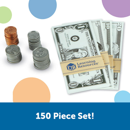 Learning Resources Pretend Play Money - Math Manipulatives For Kids, Kids Bank, Plastic Coins, Cash Register, Toddler , Homeschool Supplies, Fine Motor Skills, Teaching Set Manipulatives