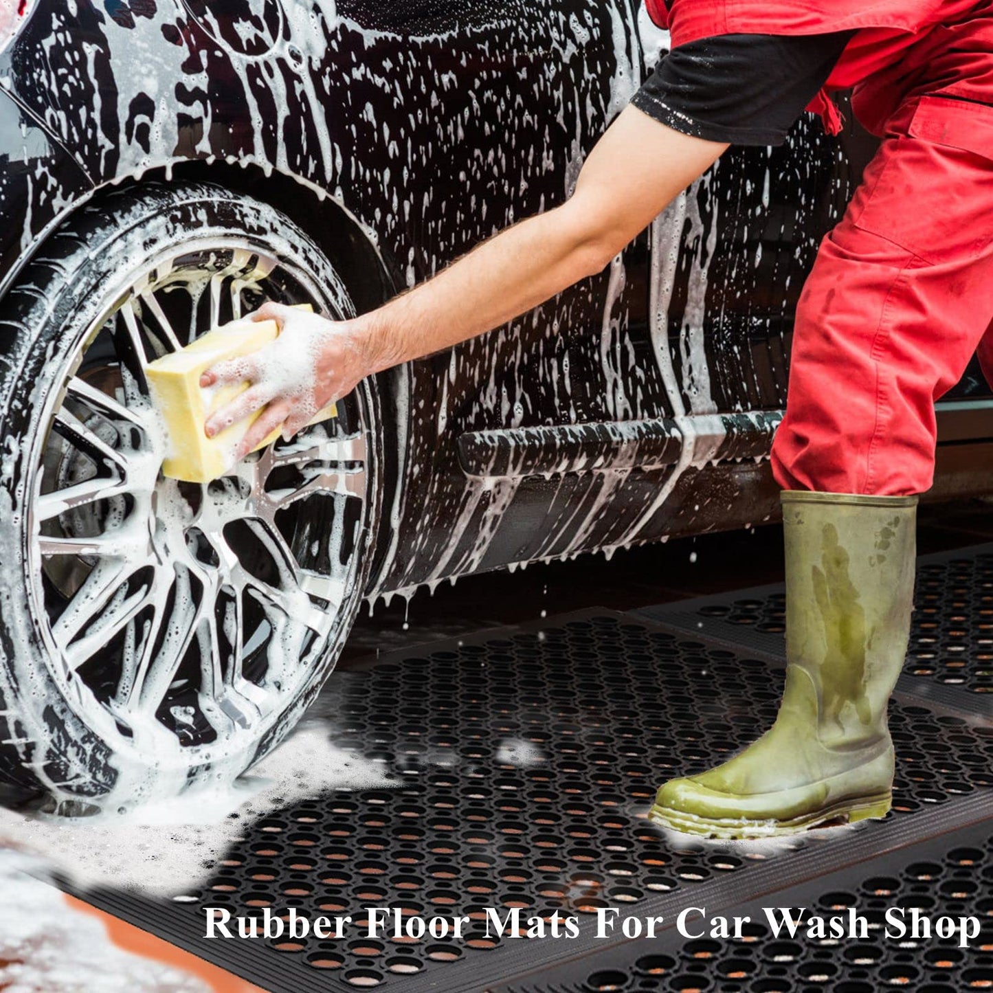 Outdoor Rubber Floor Mats Anti Fatigue Restaurant Kitchen Rubber Drainage Mat Durable No Slip Bar Floor Mats Used for Indoor Outside Wet Area 24" x 36" Black