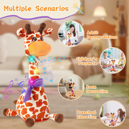 LLUKEME Dancing Talking Giraffe Plush Toy, Interactive Repeating Plush Toy that Mimics Your Words. Glowing Electric Giraffe Gifts with 10 Built-in Kids’ melodies, Ideal for Toddlers Aged 1-3.