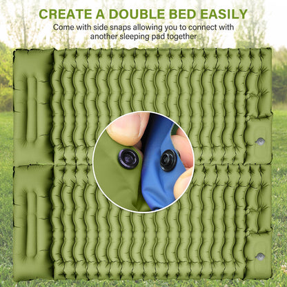 FUN PAC Camping Sleeping Pad, Ultralight Camping Mat with Pillow, Built-in Foot Pump Inflatable Sleeping Pads Compact for Camping Backpacking Hiking Traveling Tent,Single,Green