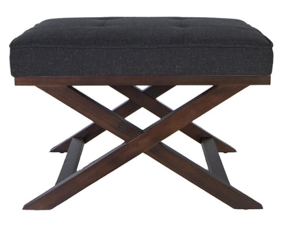 Cortesi Home Ari Traditional X Bench Ottoman in Linen with Walnut Legs, Charcoal, CH-OT168254