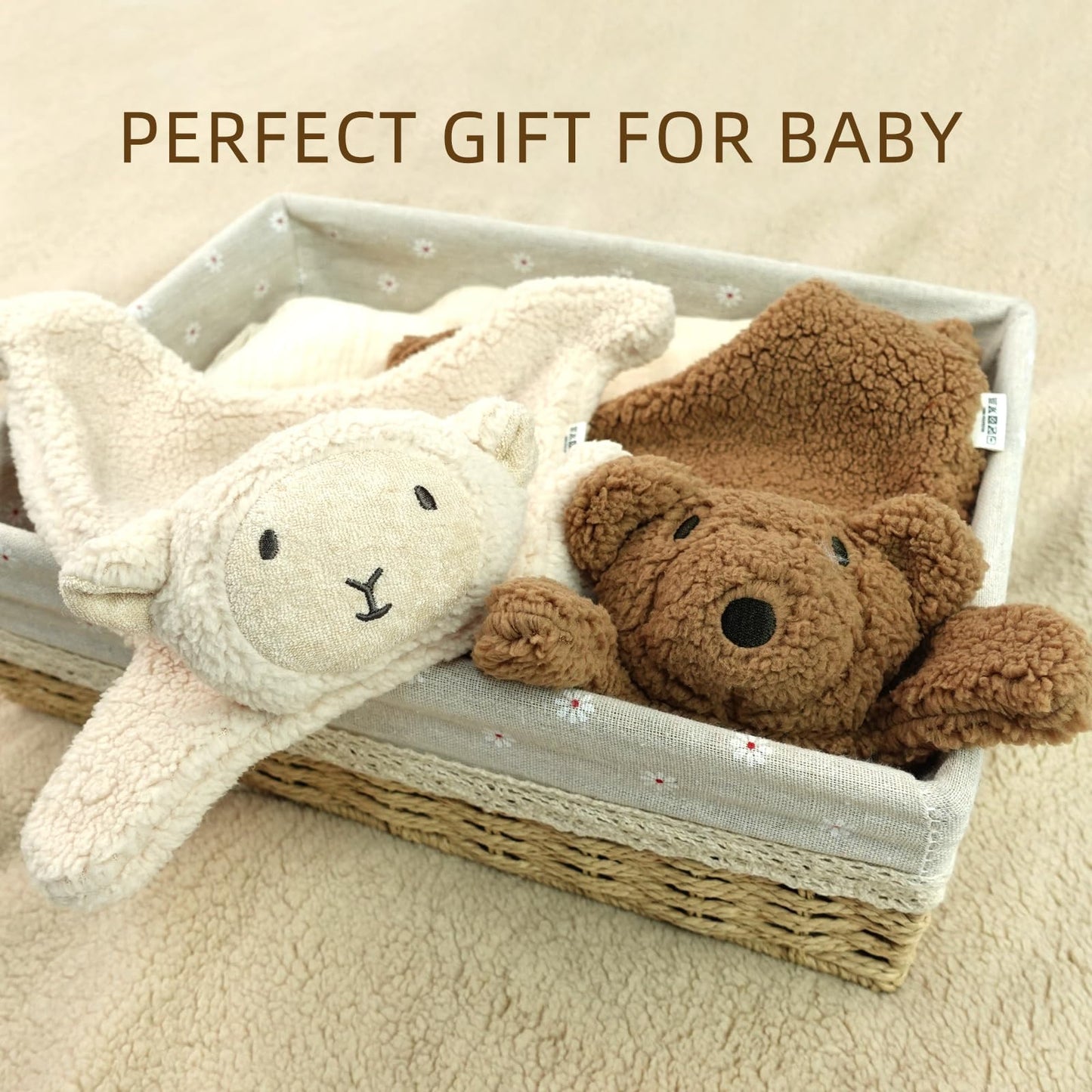 Lovey for Baby,Soft Baby Security Blanket,Snuggle Stuffed Animals Toy Baby Girl & Boy, Bear&Lamb Lovey Comforter Toy for Babies 0-12months,Baby Gifts for Infant and Toddler (Brown-Bear)