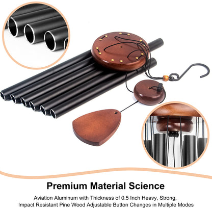Bursvik Large Aluminium Wind Chimes 37" to Create a Zen Atmosphere Suitable for Outdoor, Garden, Patio Decoration. Classic Black Wind Chime with Wind Catcher Suitable as A Gift for Mom Neighbor Unisex