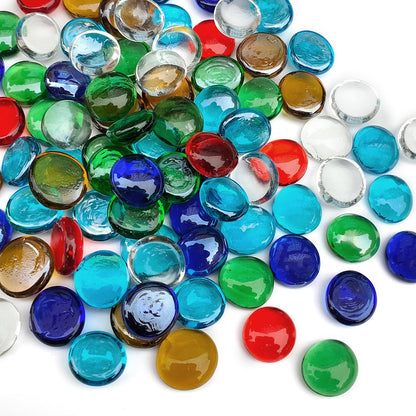 FANTIAN 1LB Flat Glass Pebbles for Vase, 100 Pcs Glass Gem Stones for Aquarium, Decorative Glass Rocks for Vase Filler Fish Tank Planter Crafts Birdbath and Valentines Day Decor