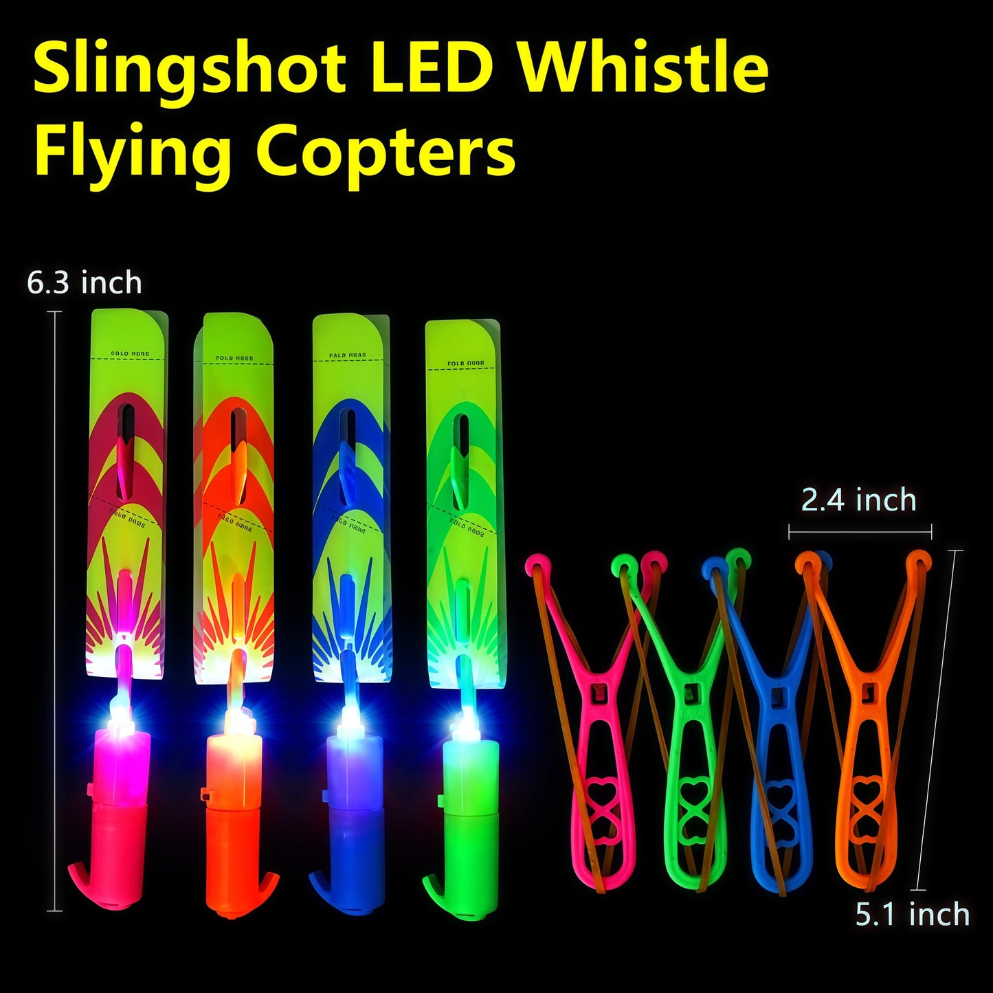 OceanWings LED Flying Set with Whistle, 25 Slingshot+25 Glow Helicopter, Flying Toy Outdoor Toy Glow in The Dark Party Supplies Party Favors Bulk for Kids 8-12,4-8 Summer Camping Outdoor Game