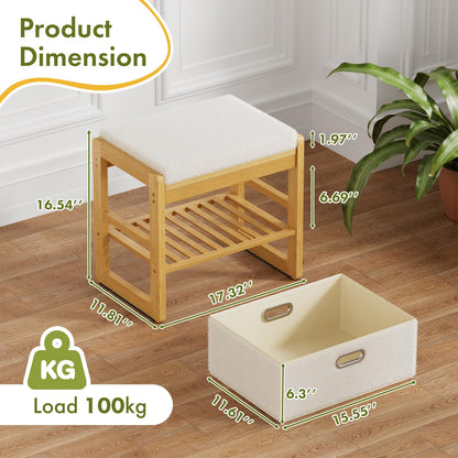 Atoping Storage Ottoman, Bamboo Footstool with Drawer, 3-in-1 Soft Ottoman with Storage, Multifunctional Footrest, Seat & Organizer for Living Room, Bedroom, Entryway Gift Set for Family