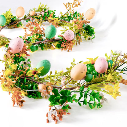 Tirdkid 6ft Lighted Easter Garland Festive Easter Decorations for Home & Outdoor, Spring Garland with Warm LED Lights for Mantle, Door, Fireplace, Table Centerpieces & Holiday Party