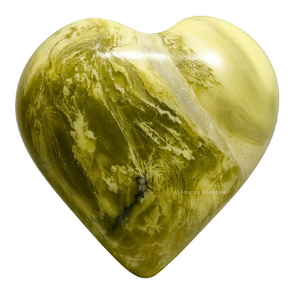 Amazing Gemstone Serpentine Crystal Heart Palm Stone - Pocket Massage Worry Stone for Natural Body Chakra Balancing, Reiki Healing and Crystal Grid