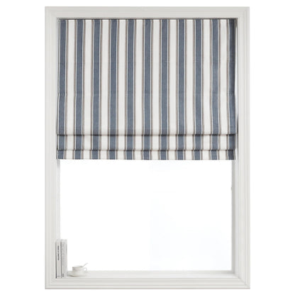 Everyday Celebration Roman Shades - 100% Blackout, Cordless Pull Down, Vertical Stripe Indoor Window Shades, Woven Fabric Blinds - Denim Bleu, 31" W x 64" H