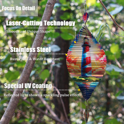 Leafcraft Lighthouse Helix Metal Wind Spinners for Yard and Garden,12 Inch 3D Stainless Steel Hanging Kinetic Yard Art Wind Sculpture Decor Outdoor Indoor