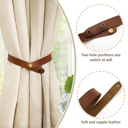 Home Queen PU Leather Curtain Tiebacks, Modern Faux Leather Curtain Straps with Adjustable Buttons, No Drill Holdbacks for Bedroom, Living Room, Hotel, Office, Set of 2,Chocolate