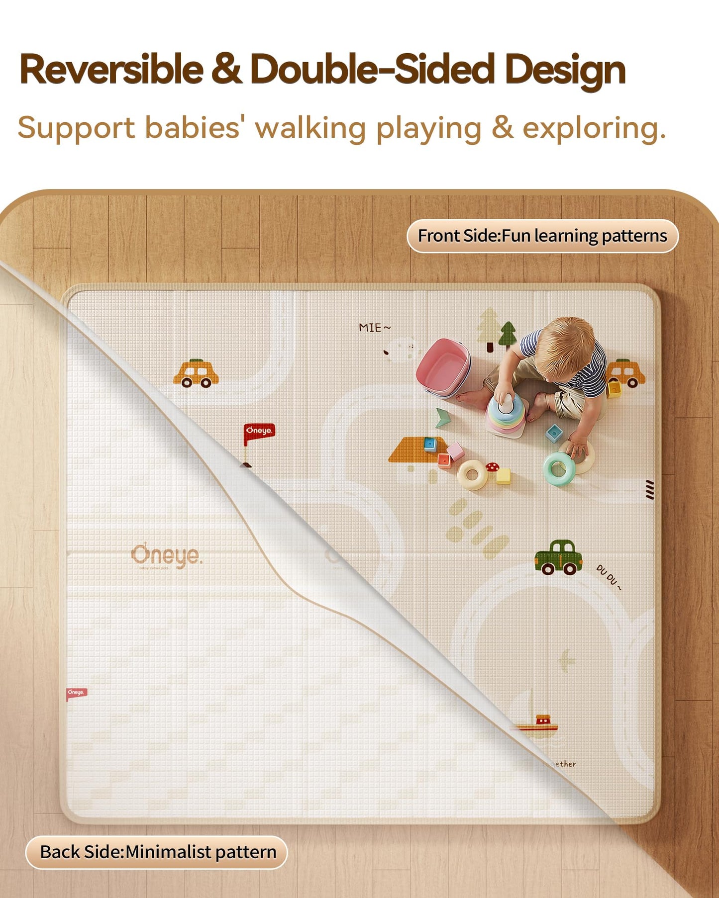 Baby Play Mat, 50 x 50 Inch Floor Mat with XPE Foam,Foldable & Reversible Baby Floor Play Mat, Perfect Baby Foam Playmat for Baby Playpen, Waterproof PlayMats for Babies, Infants,Indoor& Outdoor