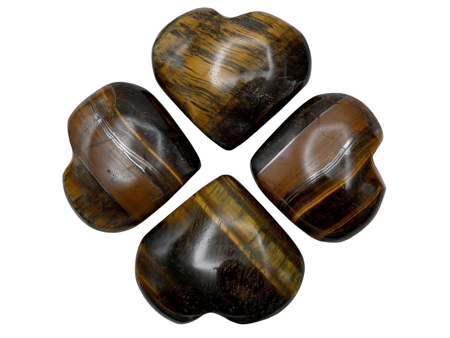 Tiger Eye Crystal Heart Palm Stone - Pocket Massage Worry Stone for Natural Body Chakra Balancing, Reiki Healing and Crystal Grid