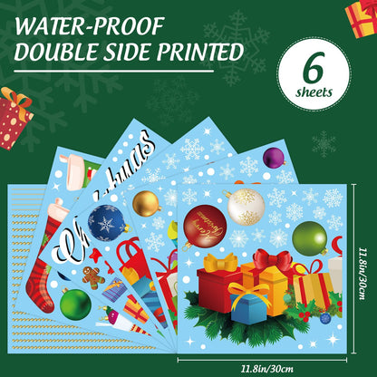 Quera Christmas Window Clings Christmas Ball Snowflake Gift Box Dot Static Window Stickers for Xmas Holiday Window Decorations Decal Home Party Ornaments, 11.8 "X 11.8", 6 Sheets