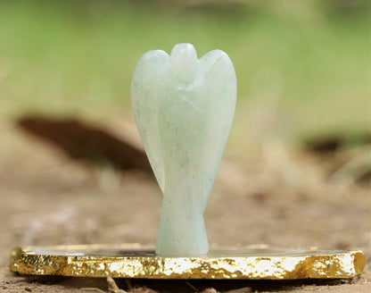Crocon Green Jade Gemstone Guardian Angel Healing Figurine, Hand Carved Pocket Angel - Crystals for Positive Energy, Handmade Mini Statue for Love, Peace & Healing, Natural Gemstone Healing Figurine