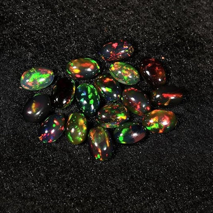 Natural AAAA+ Quality Ethiopian Opal Cabochon Lot, Oval Shape, Multi Fire Opal for Jewelry Making (5pcs black opal - 4x6mm)
