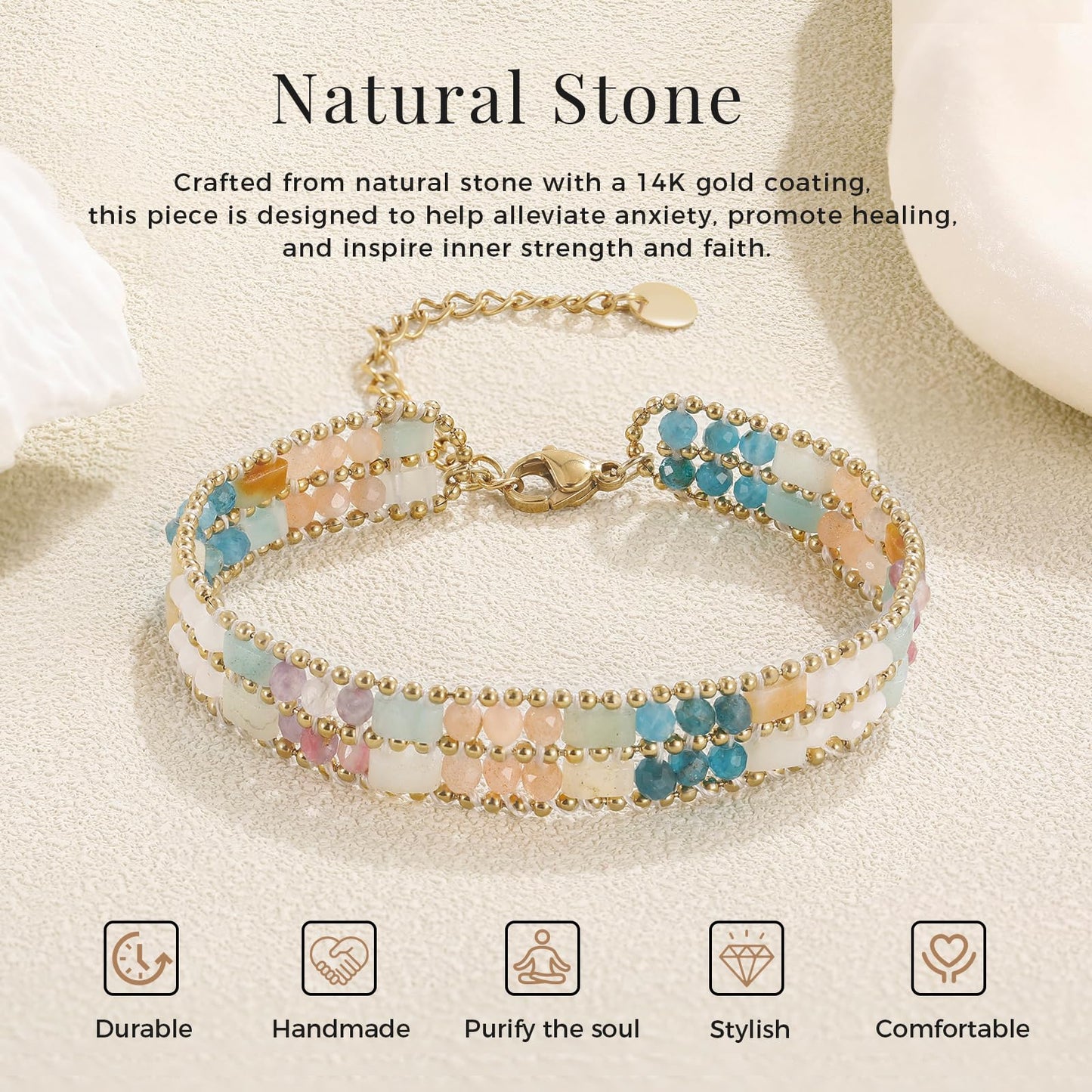 POMODA Boho Bracelets for Women Chakra Stackable Bohemian Bracelet Stack Energy Gemstone Crystal Healing Layered Summer Vacation Natural Stone Handmade Beach Jewelry for Women