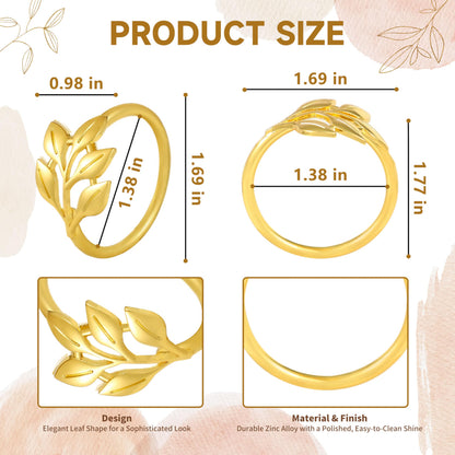 MONKKINO Napkin Rings Set of 12, Shiny Gold Napkin Rings, Smooth, Easy Care, Solid Zinc Alloy Leaf Shaped Elegant Table Decor, Stylish Napkin Ring Bulk for Holidays Wedding, Party, New Homes Gift