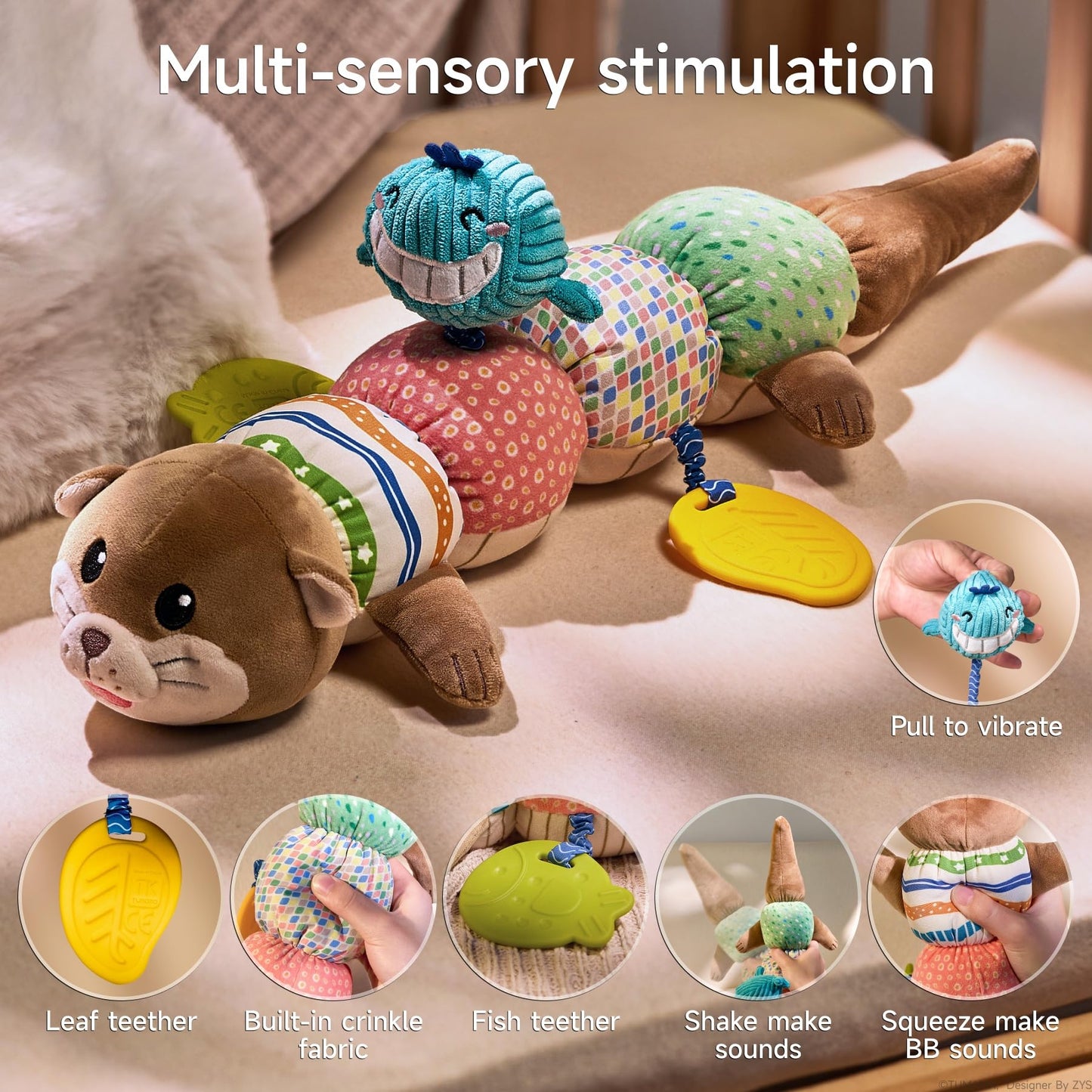 TUMAMA Baby Toy 0-6 Months - Tummy Time Plush Otter Sensory Toy, Soft Activity Sensory Toy for 3 4 5 6 12 Months Boys and Girls First Birthday Gift