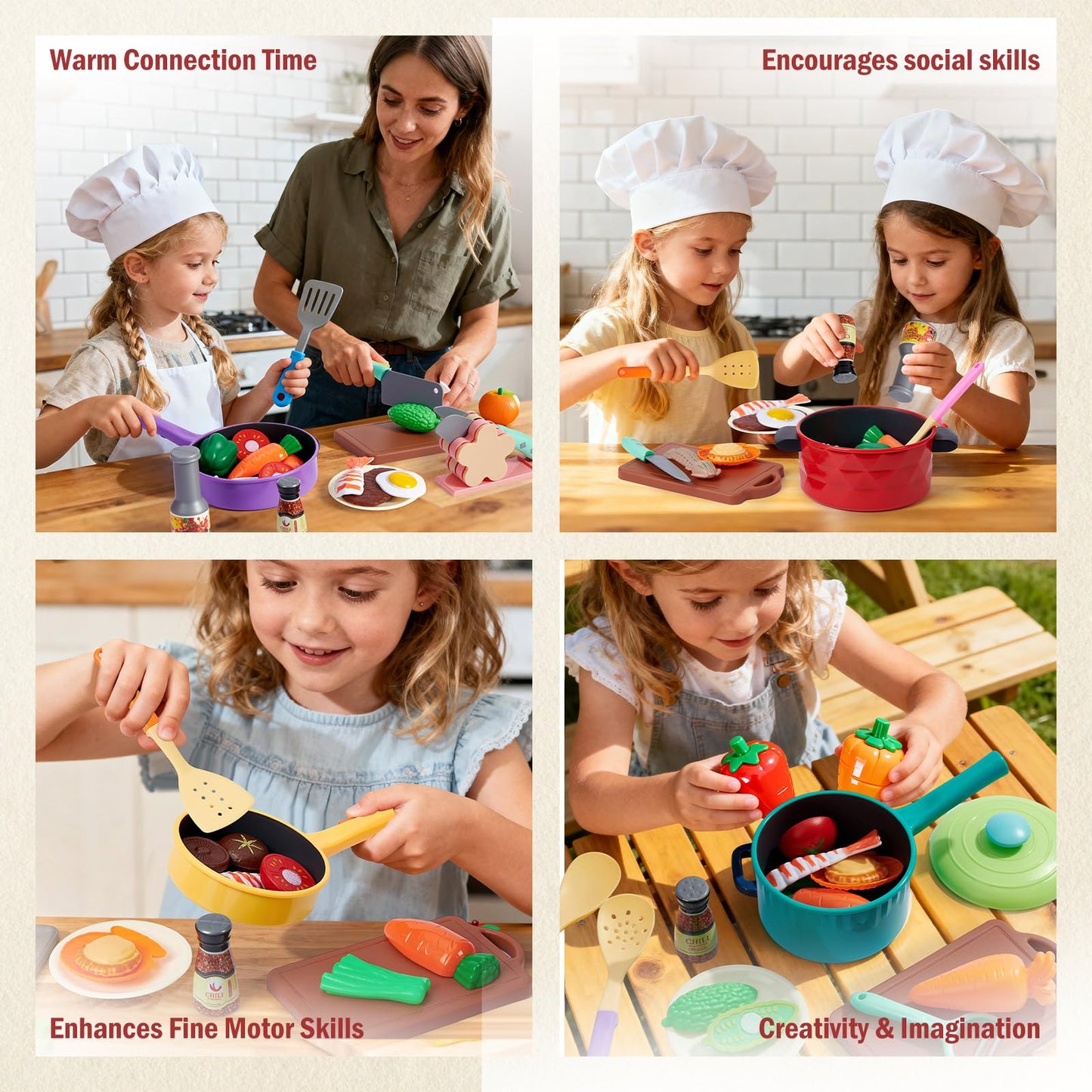 Lonico Pretend Play Kitchen Accessories for Toddlers 3-5, Play Food Sets for Kids Kitchen Toys with 5 Pots and Pans & Cooking Utensils & Toy Food, Birthday Gift for 3 4 5 Year Old Girls Boys