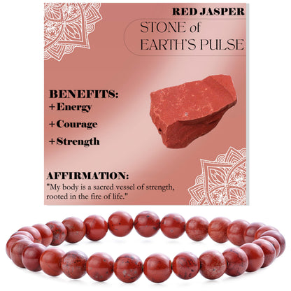 Bivei Red Jasper-Strong Base-6mm Beaded Bracelets for Women Handmade Semi Precious Natural Stone Stretch Elastic Jewelry for Women Yoga Protection Gifts