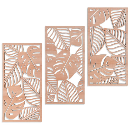Tropical Decor 3D Wood Wall Art Set of 3, Carved Palm Tree Coastal Wall Decor, Hawaiian Wooden Wall Art for Bedroom, Bathroom, Living Room (Palm Leaf Cutout - 15.7 x 7.87 inch)