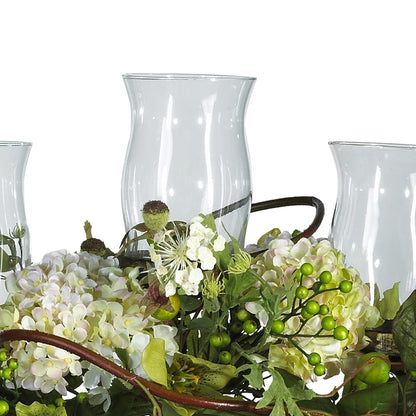 Nearly Natural 4634-CR Hydrangea Triple Candleabrum Centerpiece, Cream 29" x 10.25" x 10.25"