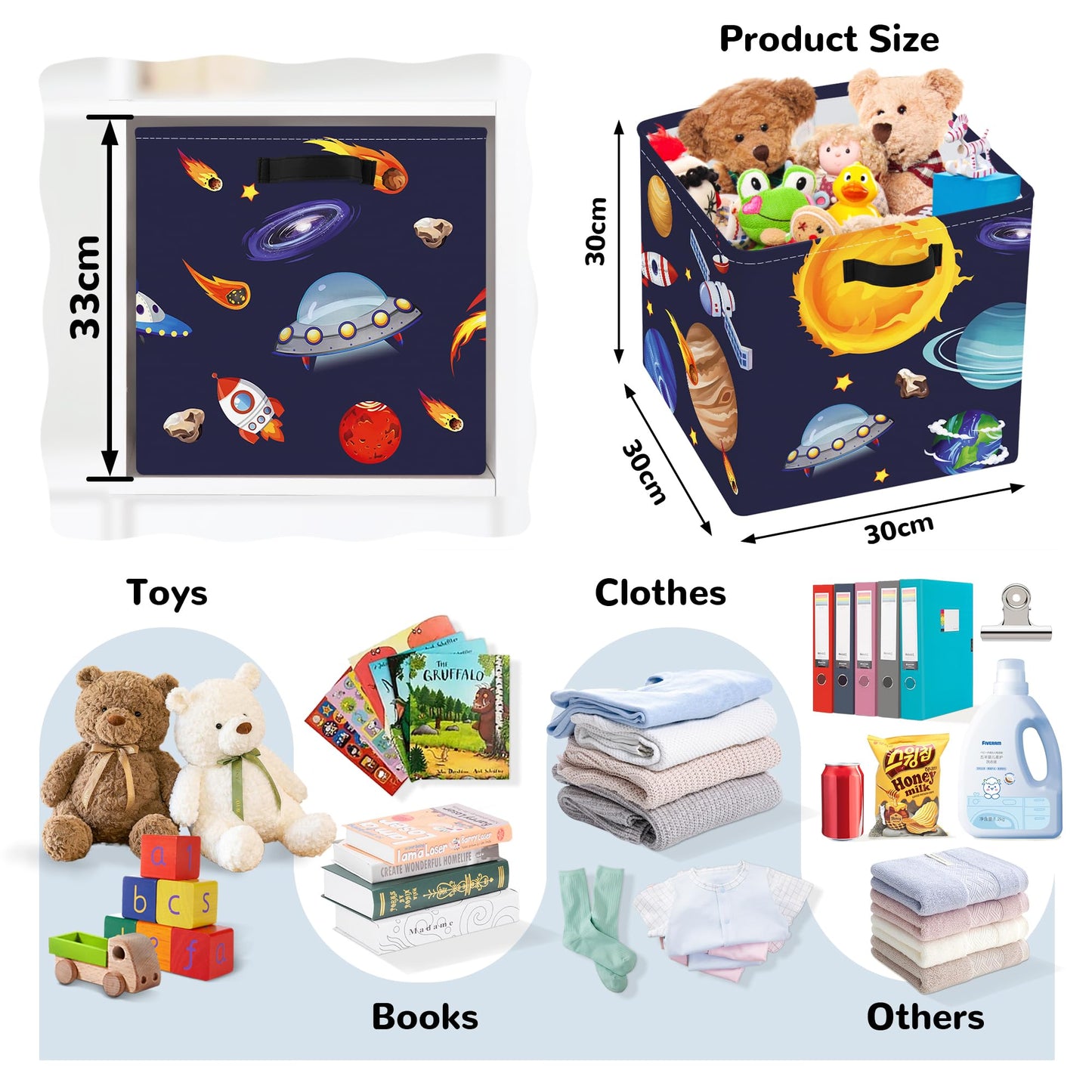 Clastyle 3 pcs Cosmic Space Cube Storage Unit Boxes Stars Kallax Box for Shelves Parents Storage Baskets for Book Clothes Toy Organizer, Solar System, 11.8x11.8x11.8 in