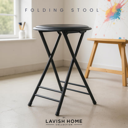 Trademark Home Collection Backless Folding Stool with 225lb Capacity for Kitchen or Rec Room - Portable Indoor Counter Bar Stools (24-Inch, Black)
