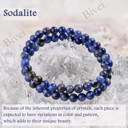 Bivei Sodalite - Logical Thinking - 6mm Beaded Bracelets for Women Handmade Semi Precious Natural Stone Stretch Elastic Jewelry for Women Yoga Protection Gifts