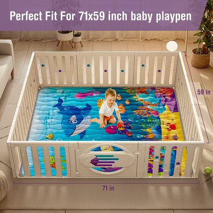 Baby Play Mat, 71"x59" Soft Thicker Playpen Mat, Non-Slip Baby Play Mat for Floor, Portable & Waterproof, Machine Washable Crawling Play Mat for Babies,Toddlers and Infants to Play and Learn,Sea World