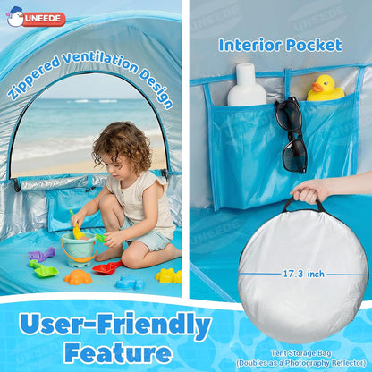 Baby Beach Tent Pop Up Baby Tent with UV Protection - Portable Infant Shade Canopy, Must-Have Beach Baby Essentials (Blue, 32.7" x 28.5" x 30.7")