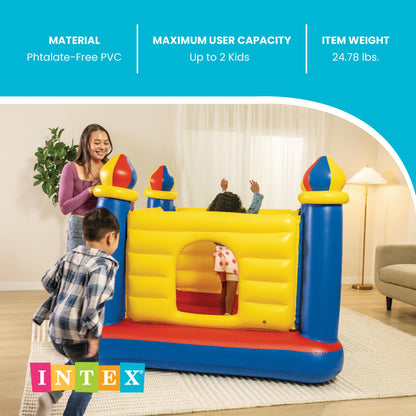 Intex Inflatable Colorful Jump-O-Lene Castle Bounce House, for 2 Kids Ages 3-6 - Large Blow-Up Indoor Outdoor Children's Bouncer Jumper Playhouse