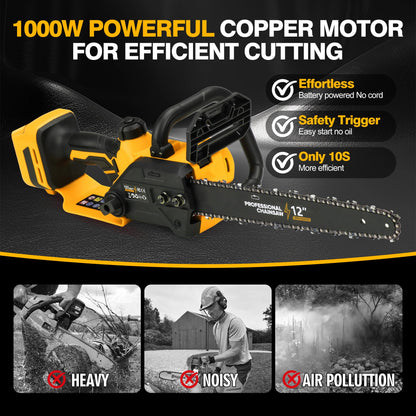 Brushless Electric Chainsaw 12" Cordless Tool Only for Dewalt 20V/60V Battery with Auto Oiler & Security Lock, for Tree Saw Trimming and Branch Wood Cutting (Tool Only)