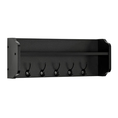 Danya B. Entryway Floating Utility Wall Shelf with Hooks – Wall Mounted (Black)