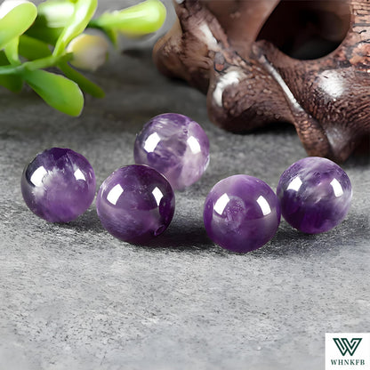 WHNKFB 6mm 100PCS Natural Amethyst Round Beads, Smooth Polished Loose Purple Crystal Beads for Jewelry Making Craft - 4mm 6mm 8mm 10mm Options with Free Elastic Cord