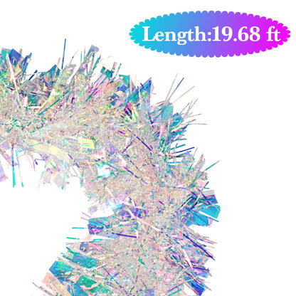 20ft/6m Christmas Tinsel Garland Iridescent Metallic Hanging Garland for Christmas Tree Fireplace Mantle Home Decoration