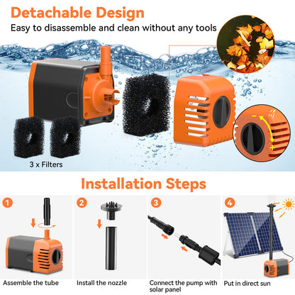 POPOSOAP Solar Fountain Pump 35 Watt, 480GPH Solar Water Pond Pump with PVC Tubing 4 Spray Heads 16.5ft Cable Length for Garden Pond Fountain Waterfall Hydroponics Pool